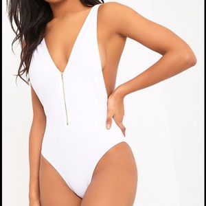 Yellow Zip Front Swimsuit (prettylittlething)